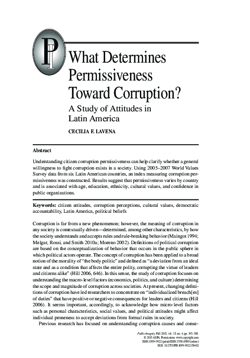 (PDF) What Determines Permissiveness Toward Corruption?