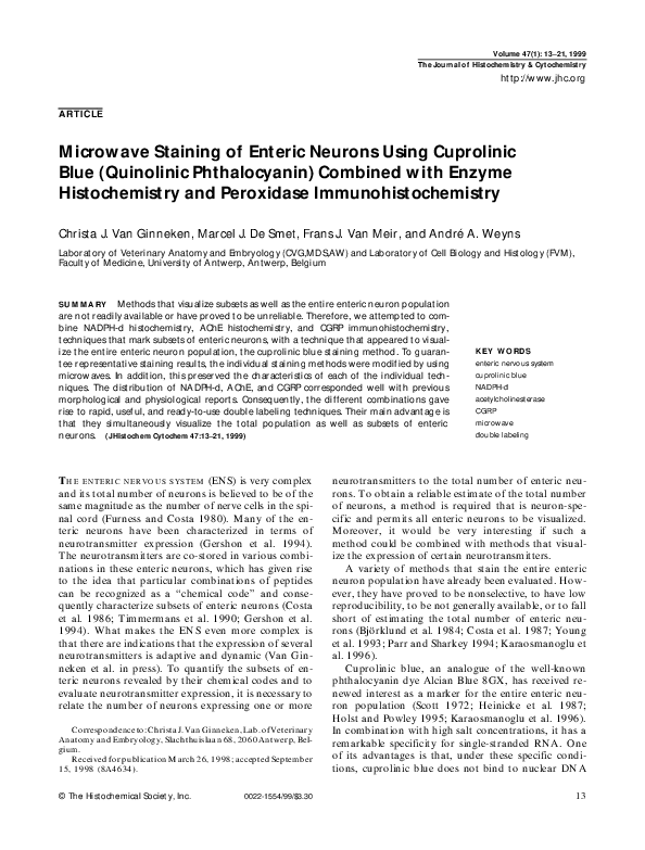(PDF) Microwave Staining of Enteric Neurons Using Cuprolinic Blue ...