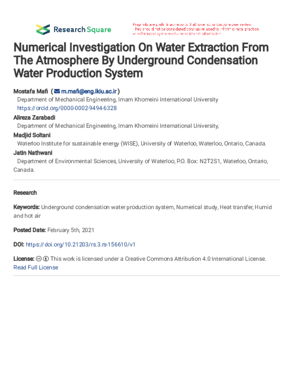 (PDF) Numerical Investigation On Water Extraction From The Atmosphere ...
