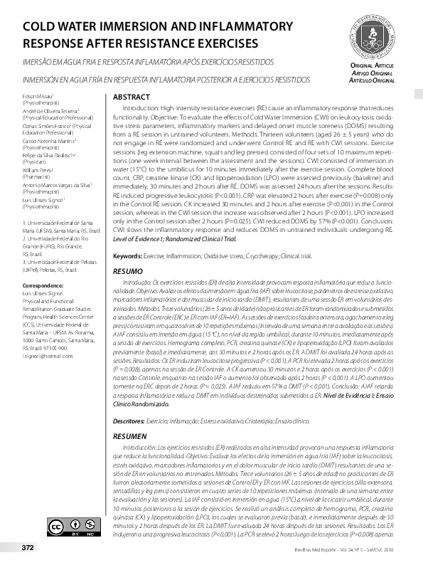 (PDF) Cold Water Immersion and Inflammatory Response After Resistance ...