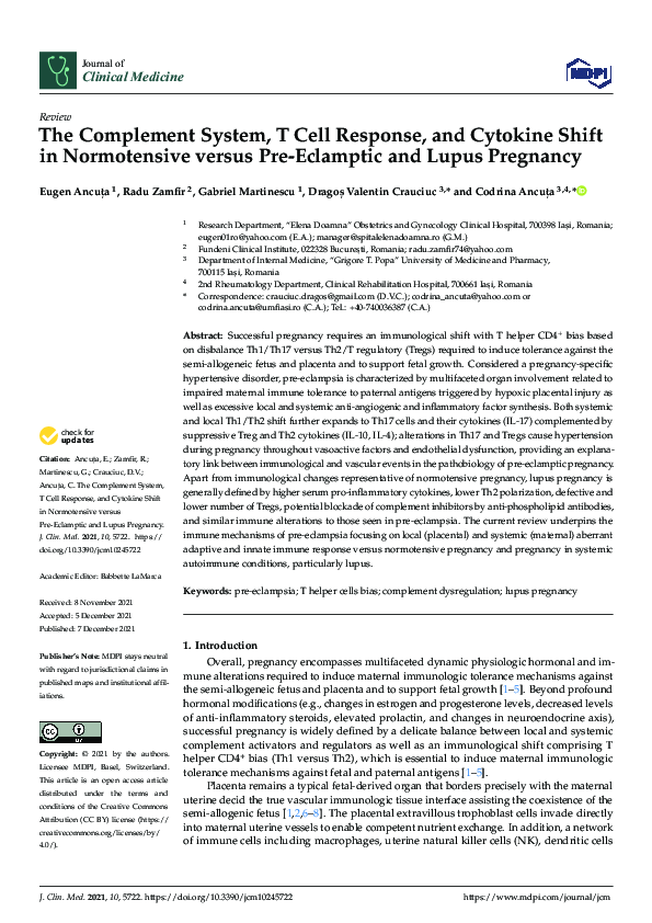 (PDF) The Complement System, T Cell Response, and Cytokine Shift in ...