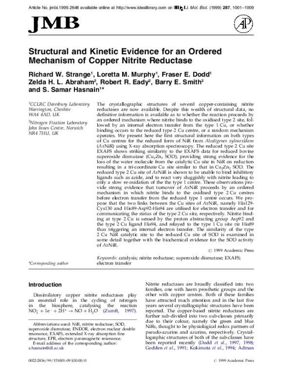 (PDF) Structural and evidence for an ordered mechanism of