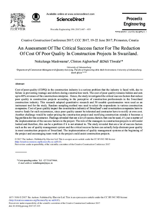 PDF) An Assessment of the Critical Success factor for The