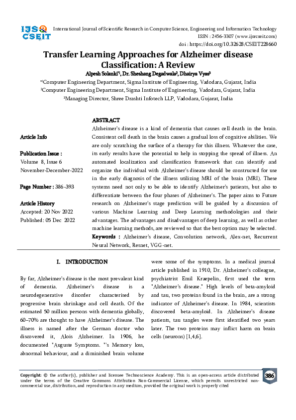 (PDF) Transfer Learning Approaches for Alzheimer disease Classification ...
