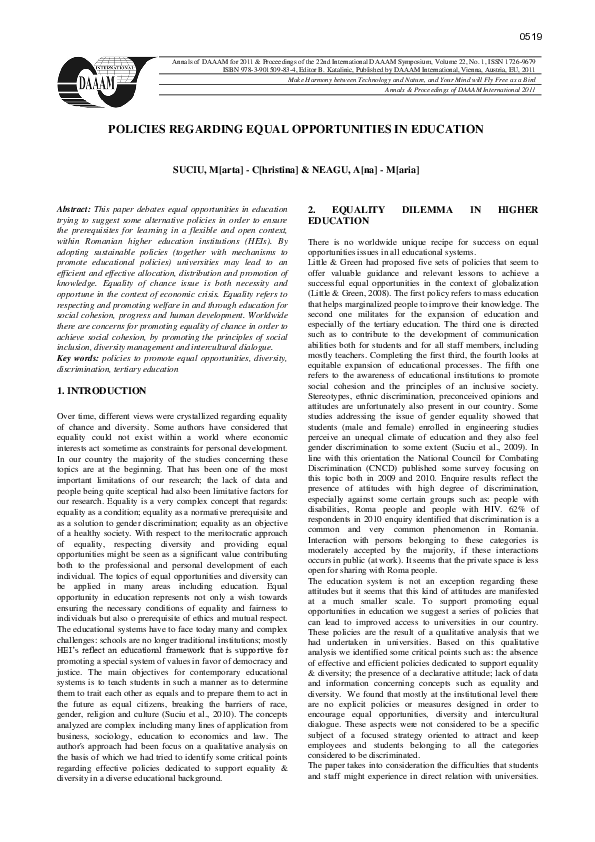 (PDF) Policies Regarding Equal Opportunities in Education