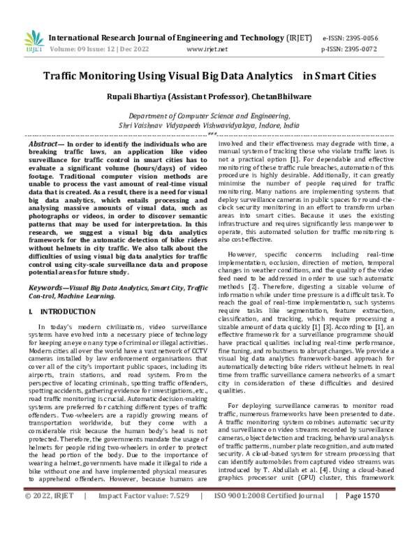 (PDF) Traffic Monitoring Using Visual Big Data Analytics in Smart Cities