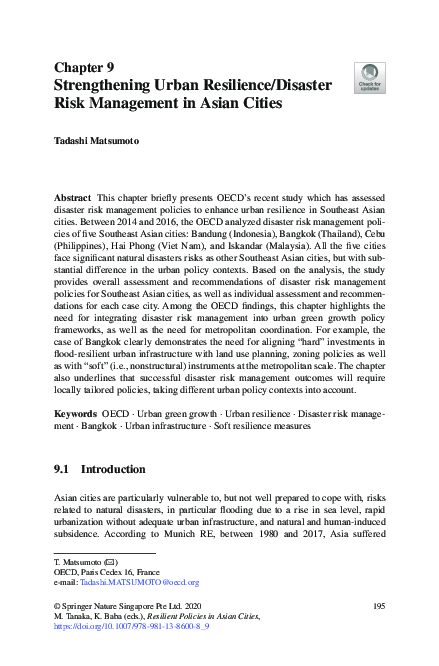 (PDF) Strengthening Urban Resilience/Disaster Risk Management in Asian ...