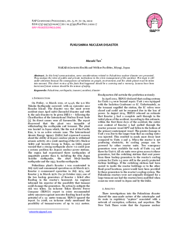 Pdf Fukushima Nuclear Disaster