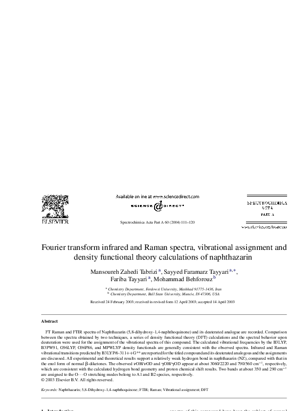 (PDF) Fourier transform infrared and Raman spectra, vibrational ...