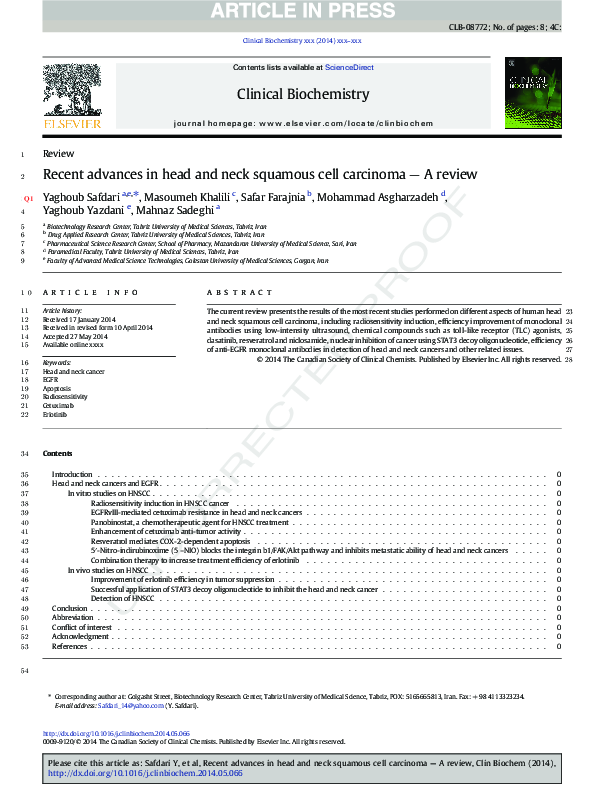 (PDF) Recent advances in head and neck squamous cell carcinoma — A review