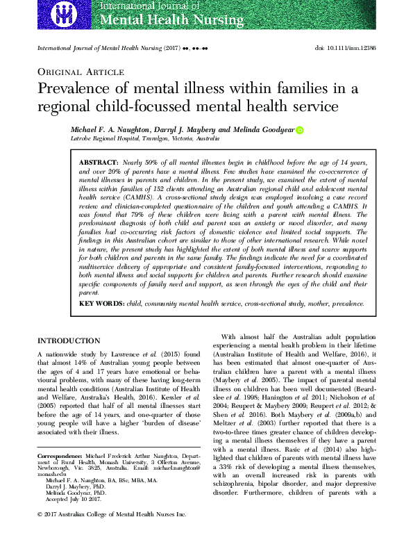 (PDF) Prevalence of mental illness within families in a regional child ...