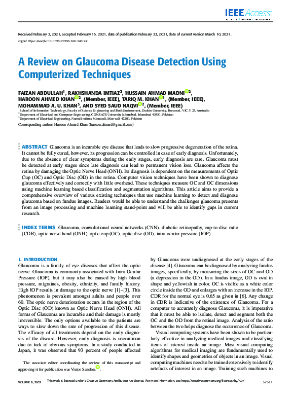 (PDF) A Review on Glaucoma Disease Detection Using Computerized Techniques