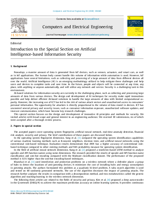 (PDF) Introduction to the Special Section on Artificial Intelligence in ...
