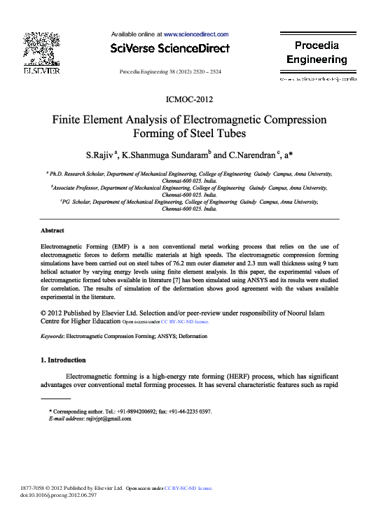 (PDF) Finite Element Analysis of Electromagnetic Compression Forming of ...