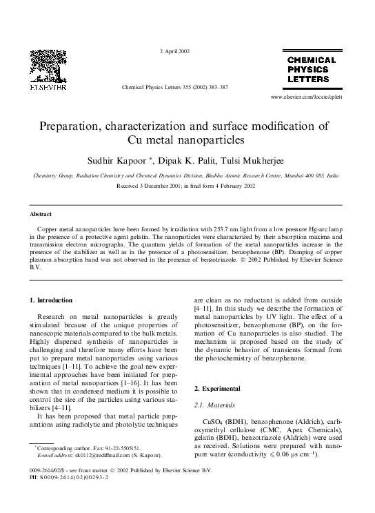 (PDF) Preparation, characterization and surface modification of Cu ...