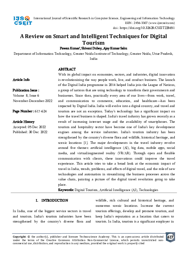 (PDF) A Review on Smart and Intelligent Techniques for Digital Tourism
