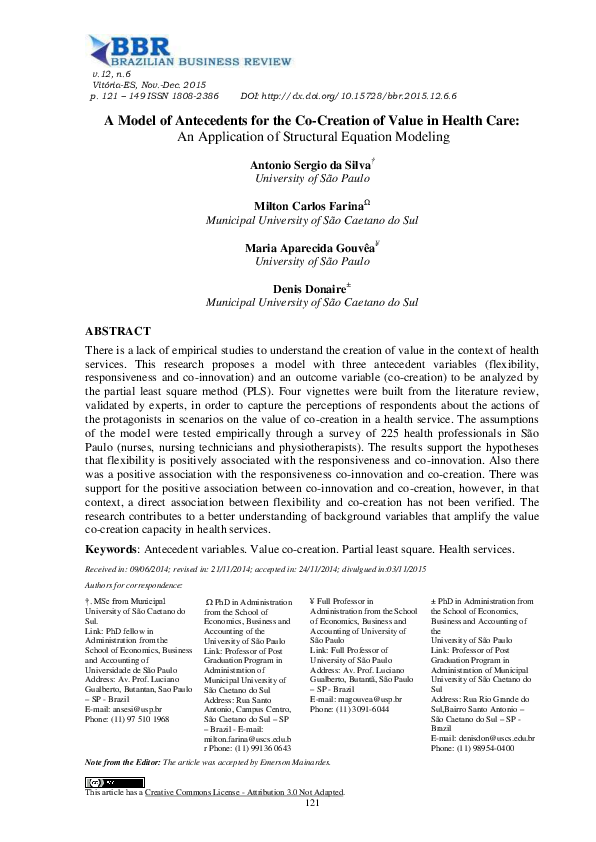 (PDF) A Model of Antecedents for the Co-Creation of Value in Health ...