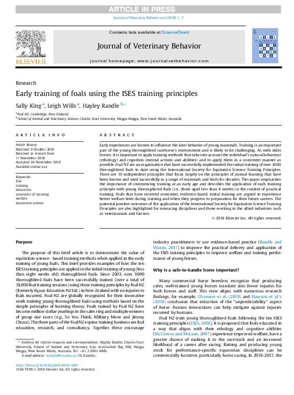 (PDF) Early training of foals using the ISES training principles