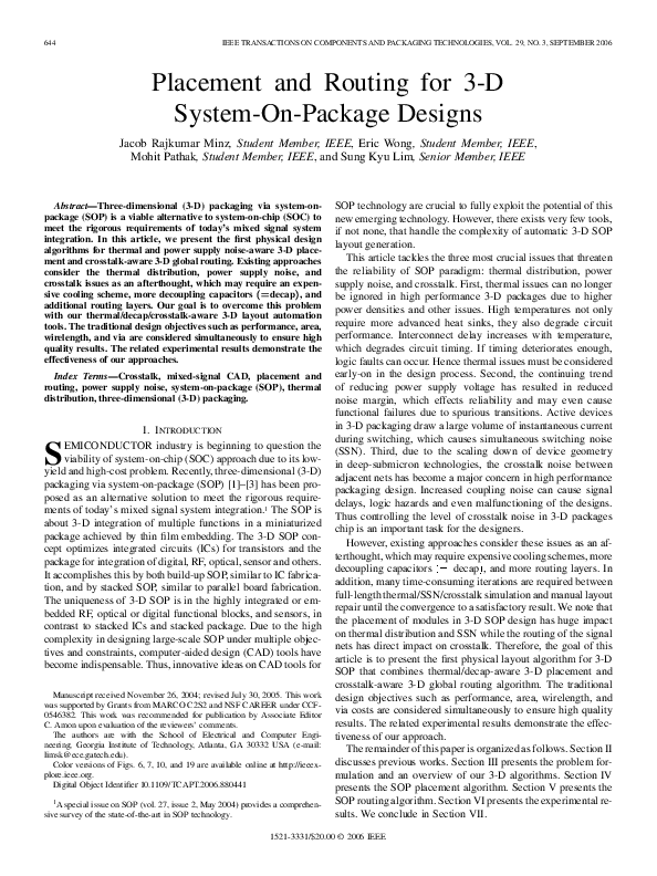 (PDF) Placement and Routing for 3-D System-On-Package Designs