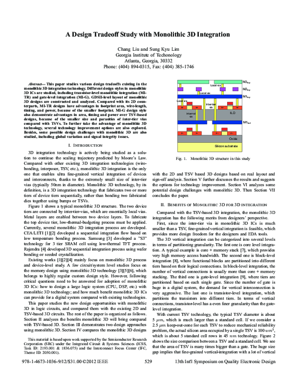 (PDF) A design tradeoff study with monolithic 3D integration