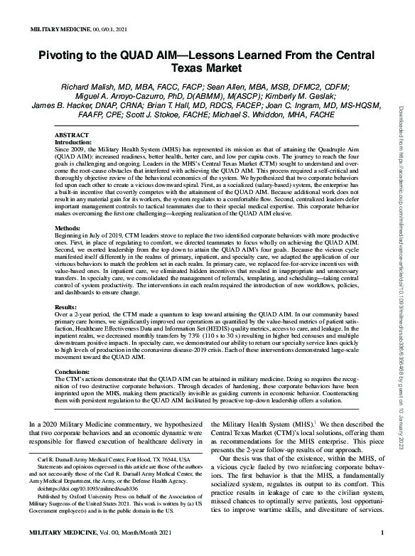 (PDF) Pivoting to the QUAD AIM—Lessons Learned From the Central Texas ...