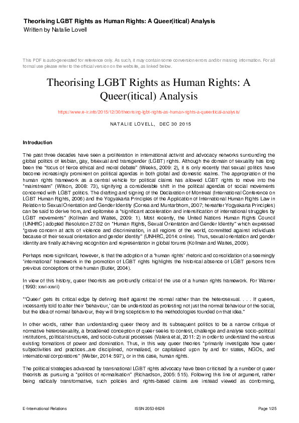 (PDF) Theorising LGBT Rights as Human Rights: A Queer(itical) Analysis