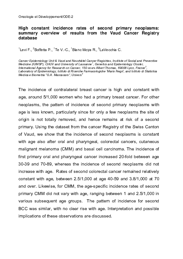 (PDF) High constant incidence rates of second primary neoplasms