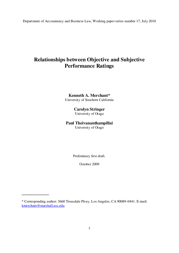 (PDF) Relationships between Objective and Subjective Performance Ratings