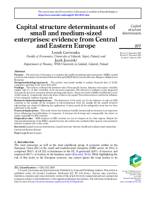 (PDF) Capital structure determinants of small and medium-sized ...