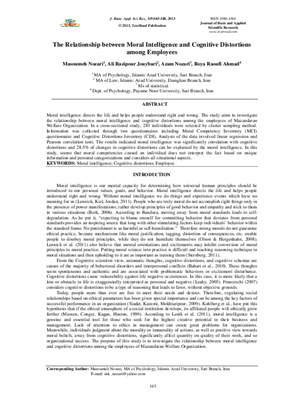 (PDF) The Relationship between Moral Intelligence and Cognitive ...