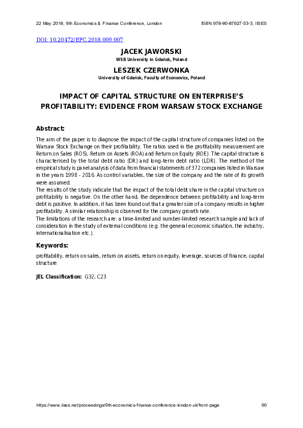 (PDF) Impact of Capital Structure on Enterprise’s Profitability ...