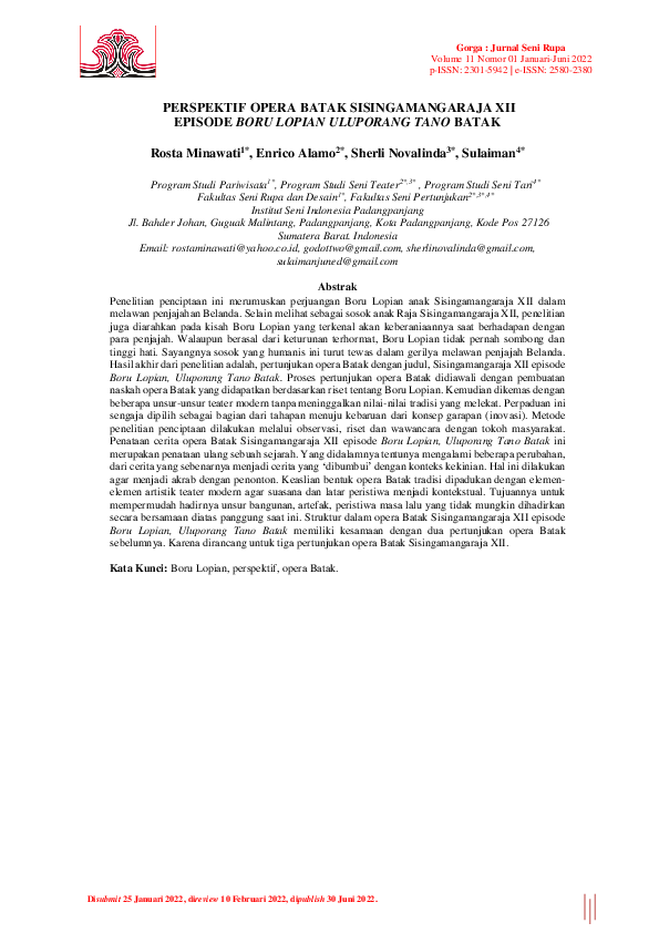 (PDF) Perspektif Opera Batak Sisingamangaraja XII Episode Boru Lopian ...