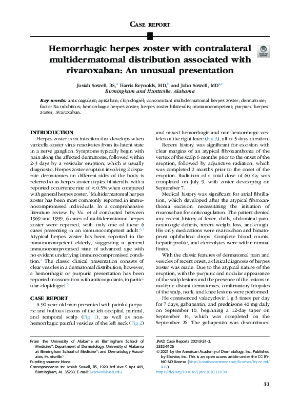 (PDF) Hemorrhagic herpes zoster with contralateral multidermatomal ...