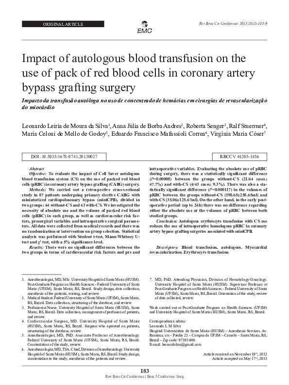 (PDF) Impact of autologous blood transfusion on the use of pack of red ...