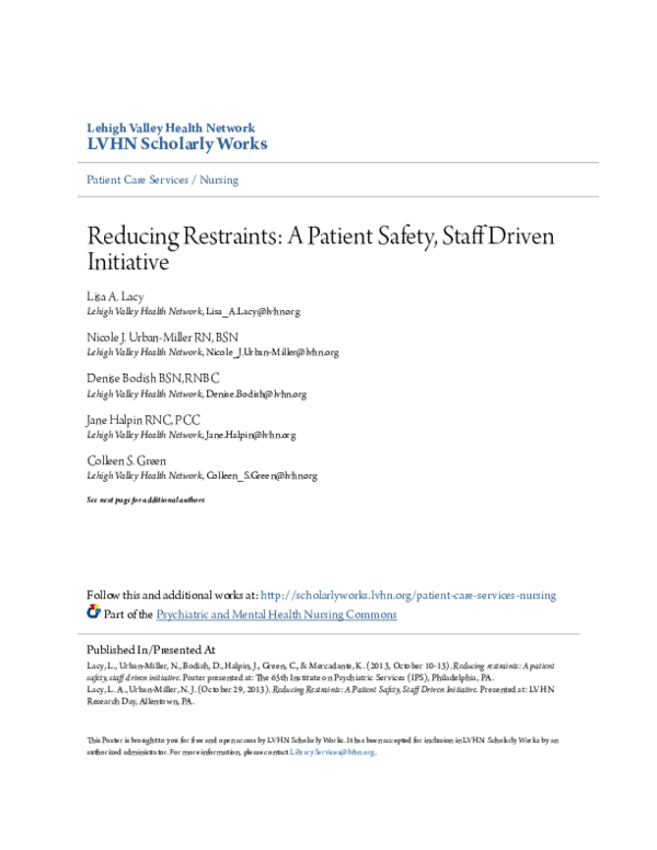 (PDF) Reducing Restraints: A Patient Safety, Staff Driven Initiative ...