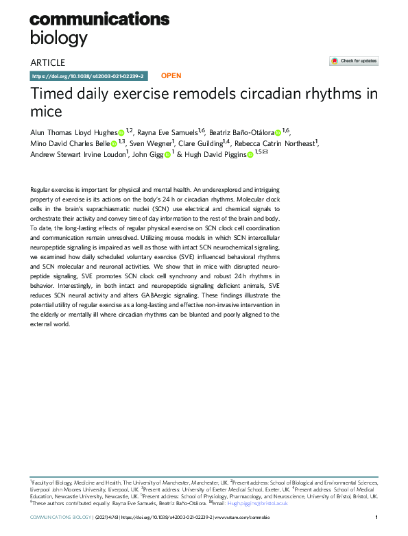 (PDF) Timed daily exercise remodels circadian rhythms in mice