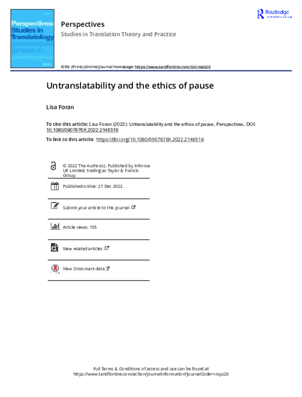 (PDF) Untranslatability and the ethics of pause