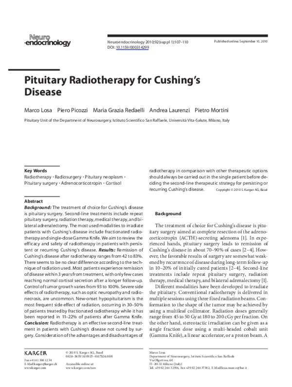 (PDF) Pituitary Radiotherapy for Cushing’s Disease