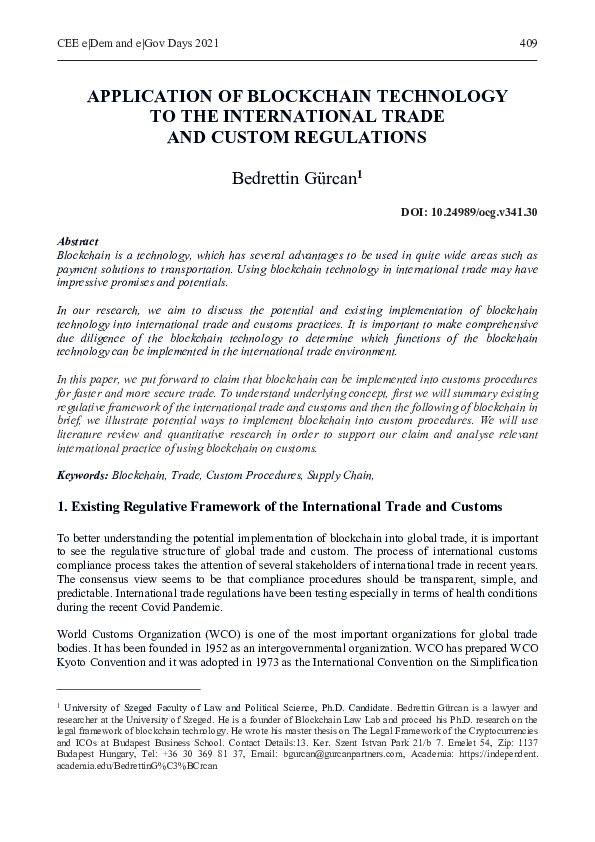 (PDF) Application of Blockchain Technology to the International Trade ...