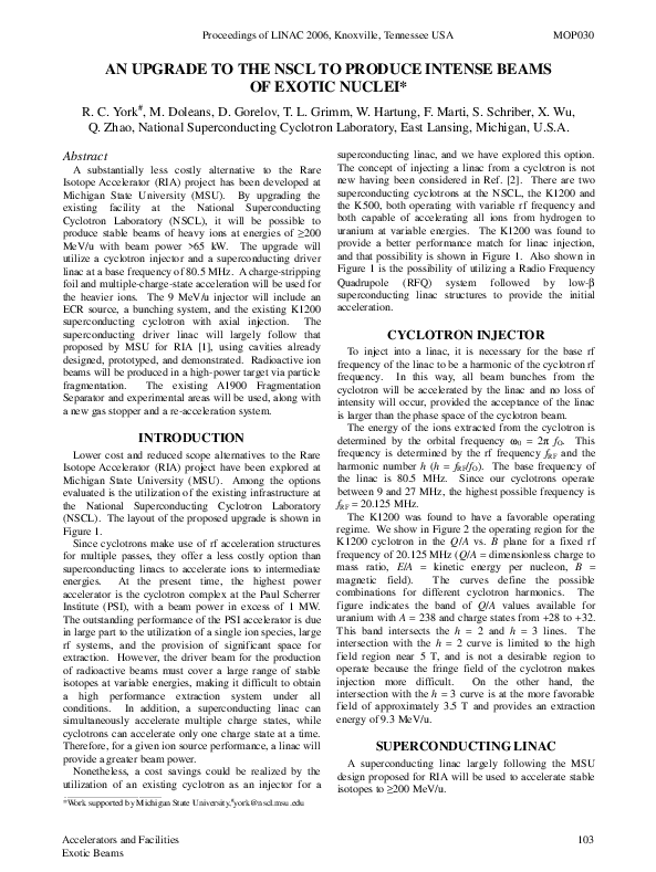 (PDF) An Upgrade to the NSCL to Produce Intense Beams of Exotic Nuclei