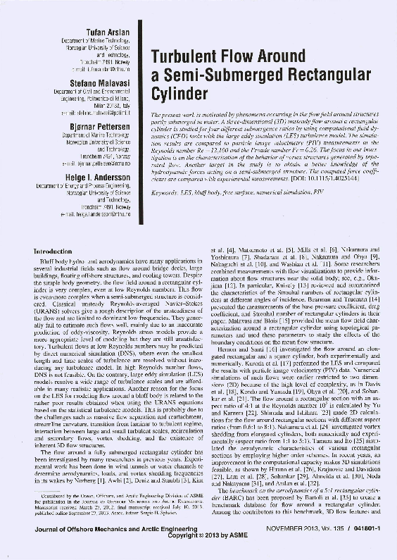 (PDF) Turbulent Flow Around a Semi-Submerged Rectangular Cylinder ...