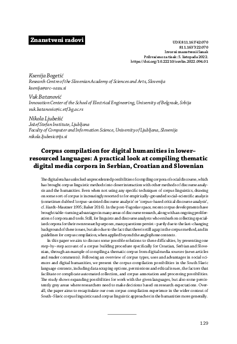 (PDF) Corpus compilation for digital humanities in lower–resourced ...