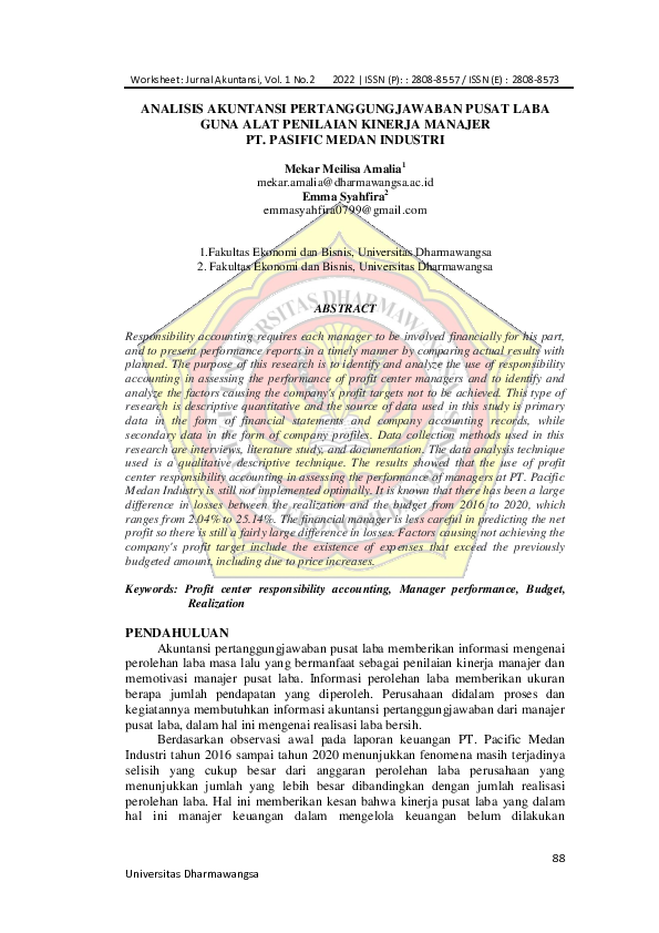 Analisis Akuntansi Pertanggungjawaban Pusat Laba Guna Alat