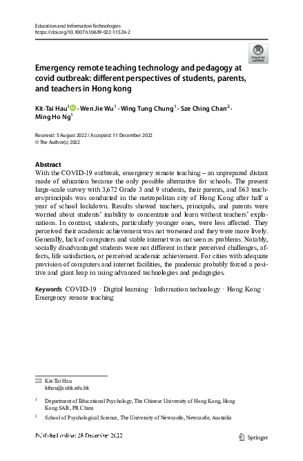 (PDF) Emergency remote teaching technology and pedagogy at covid ...