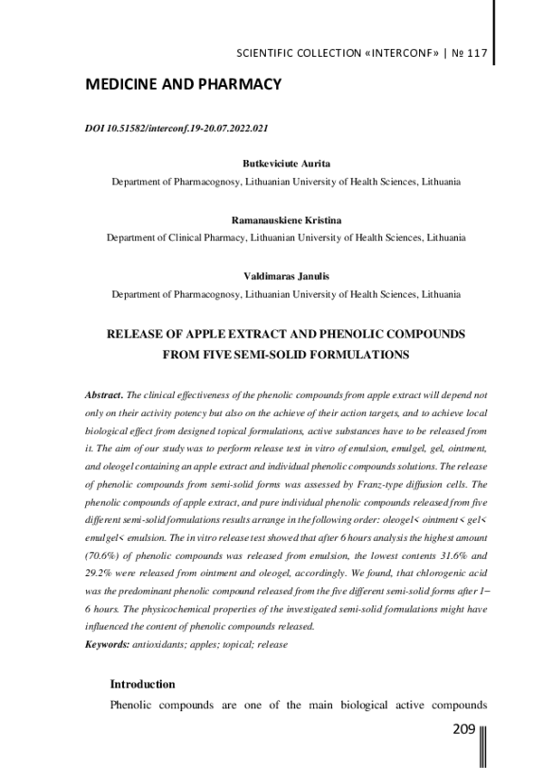 (PDF) Release of Apple Extract and Phenolic Compounds from Five Semi ...