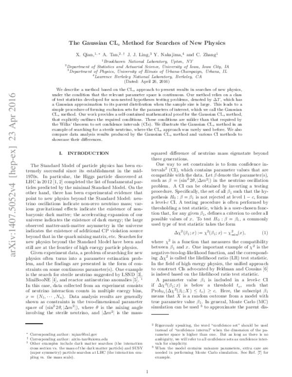 (PDF) The Gaussian CL s method for searches of new physics