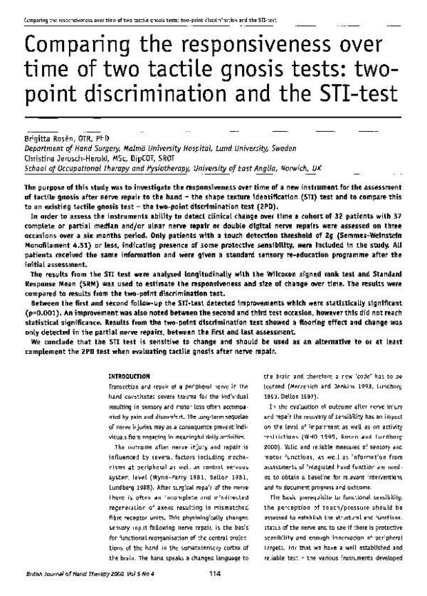 (PDF) Comparing the Responsiveness over Time of Two Tactile Gnosis ...
