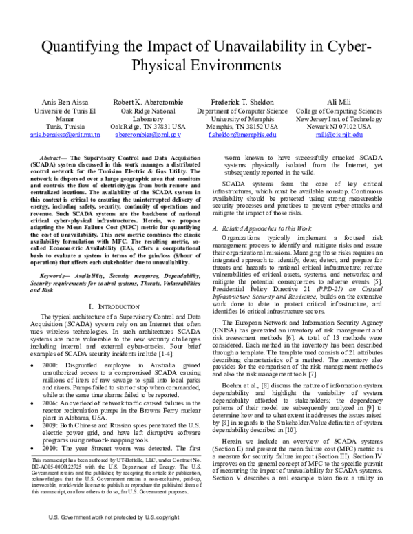 (PDF) Quantifying the impact of unavailability in cyber-physical ...