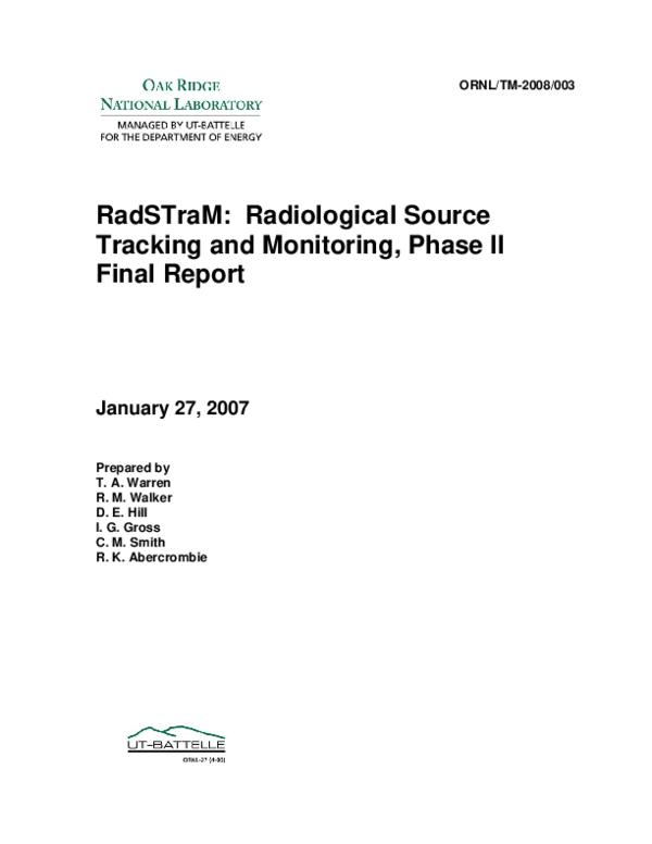 (PDF) RadSTraM Radiological Source Tracking and Monitoring, Phase II Final Report Robert