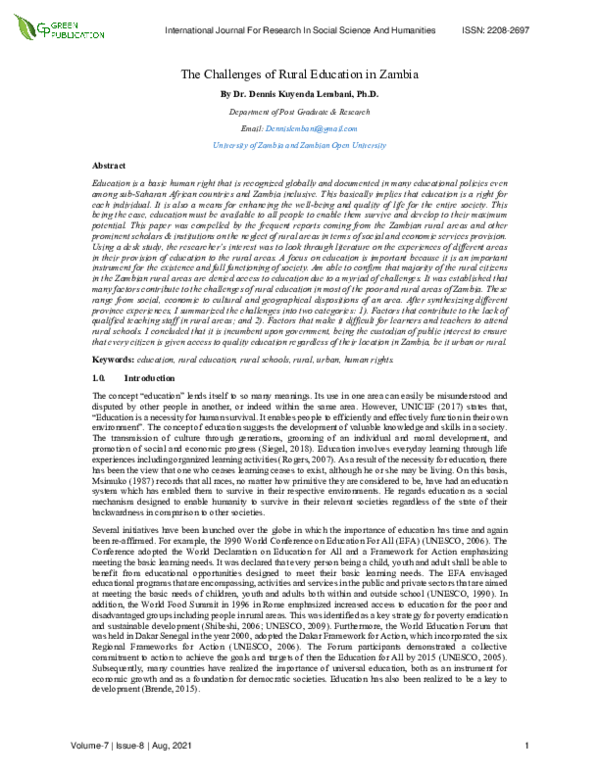(PDF) The Challenges of Rural Education in Zambia